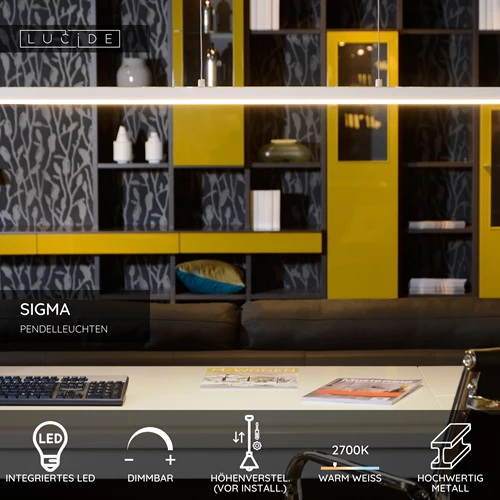 Lucide SIGMA - Pendelleuchten - LED Dim. - 1x36W 2700K - Weiß - USP